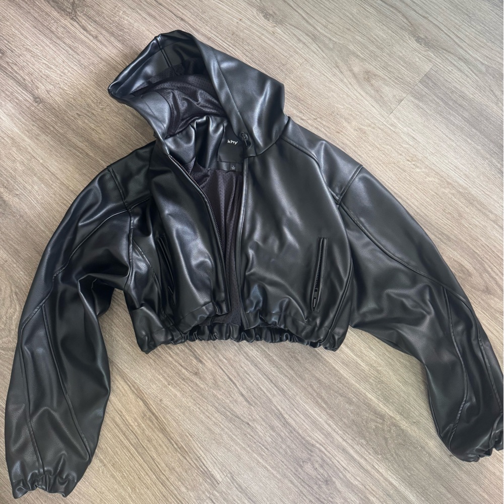 Kylie Jenner “KY” Black Faux Leather Crop Jacket